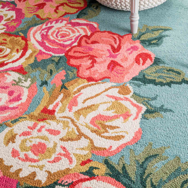 August Grove® Jeanlouis Handmade Hand Hooked Blue/Pink Rug & Reviews